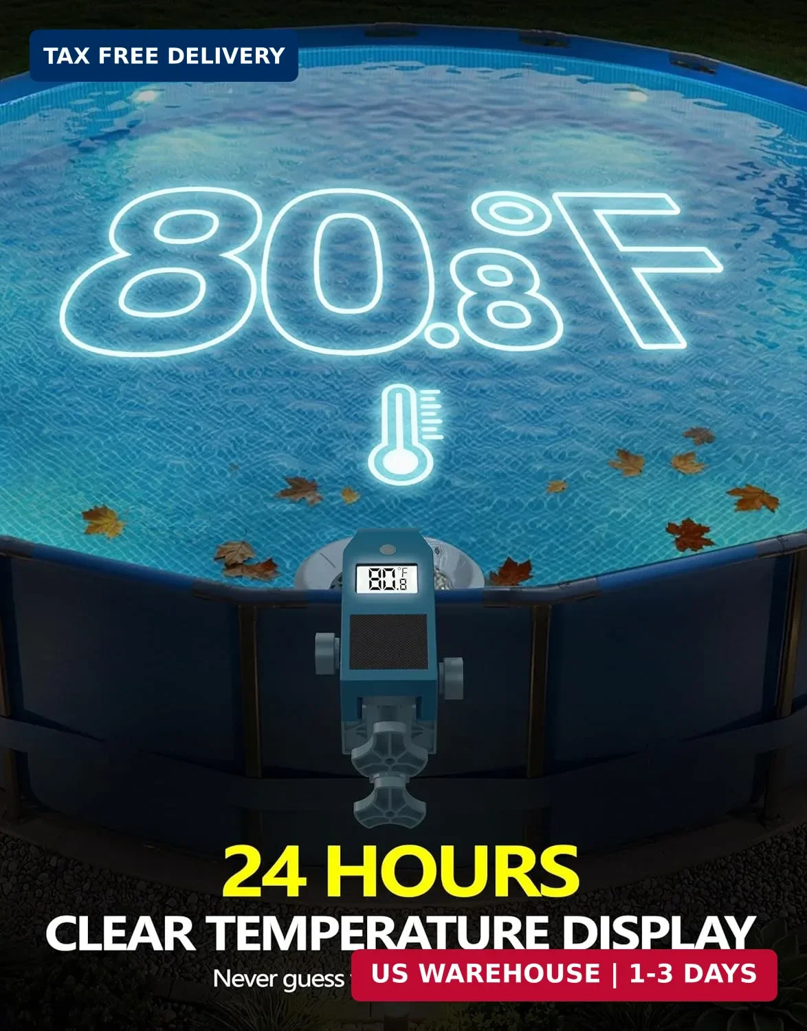 BluSwim Above Ground Pool Skimmer with Solar Digital Thermometer | Wall Mount Su