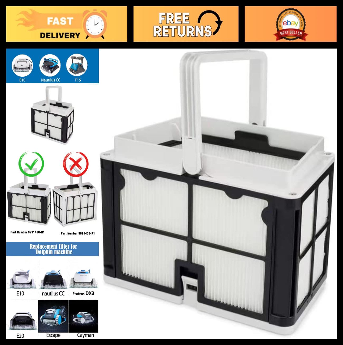 Ultra Fine Filtration Basket for Dolphin Pool Cleaners S50, E10, E20, Nautilus C