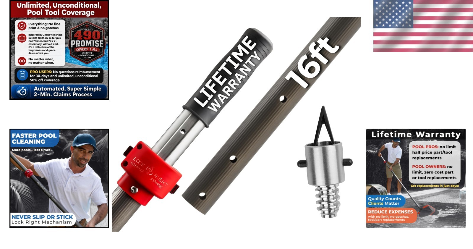 ProTuff 16ft Telescopic Pool Pole – Heavy Duty Aluminum