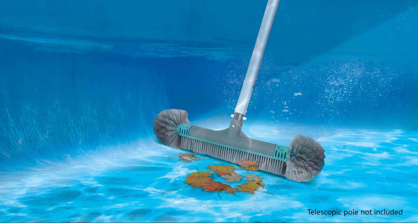 Teal & Gray 20&Prime; Pool Wall Brush With PP Side Bristles
