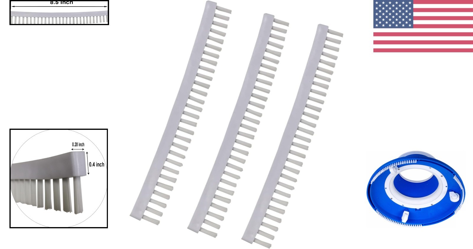 Leaf Catcher Brush Replacement Strips 3 Pcs for Pool Vacuum Heads