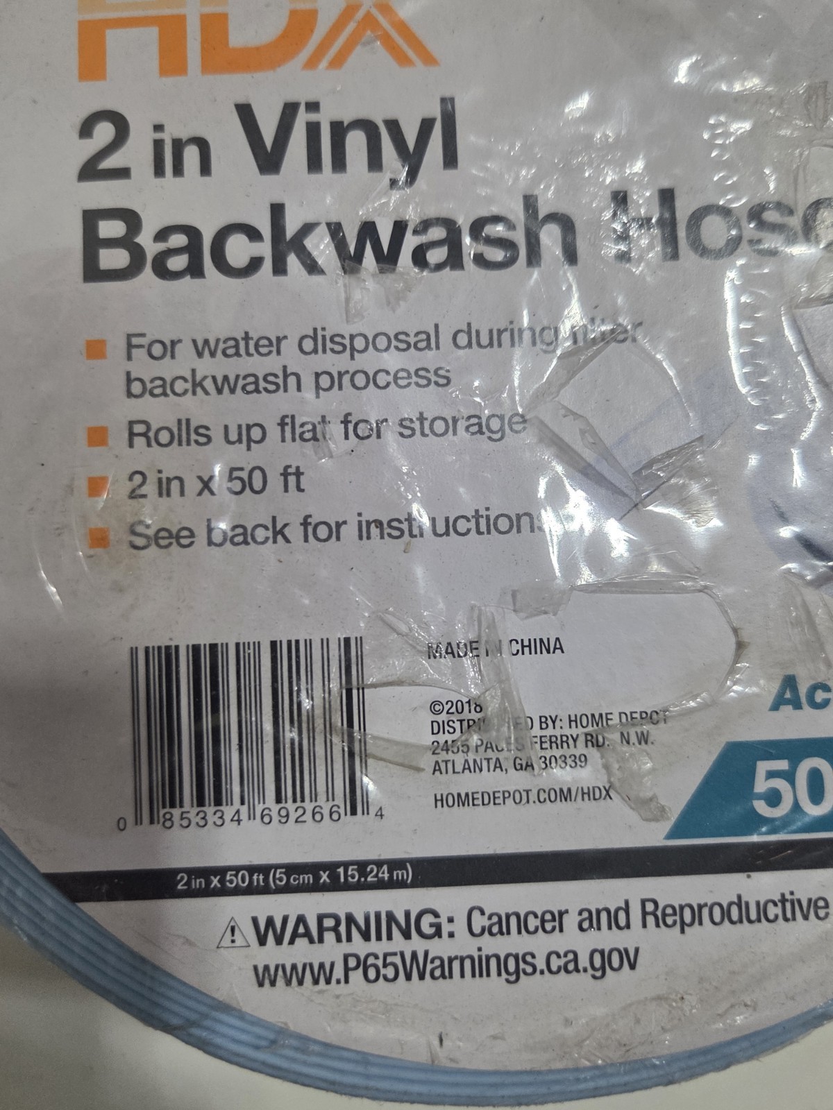 HDX Swimming Pool Backwash Hose Plastic Resistant 50 ft. L x 2 in. Dia