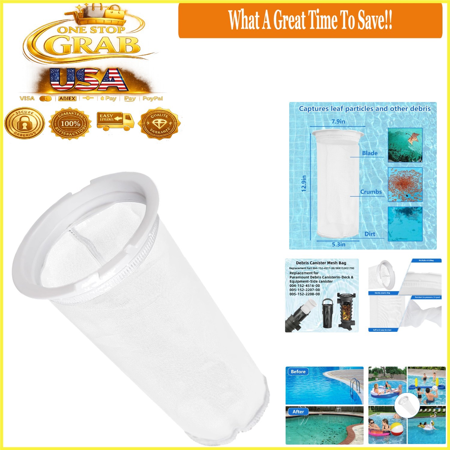 Replacement Pool Skimmer Basket Screen 600 Micron Mesh Bag for Paramount