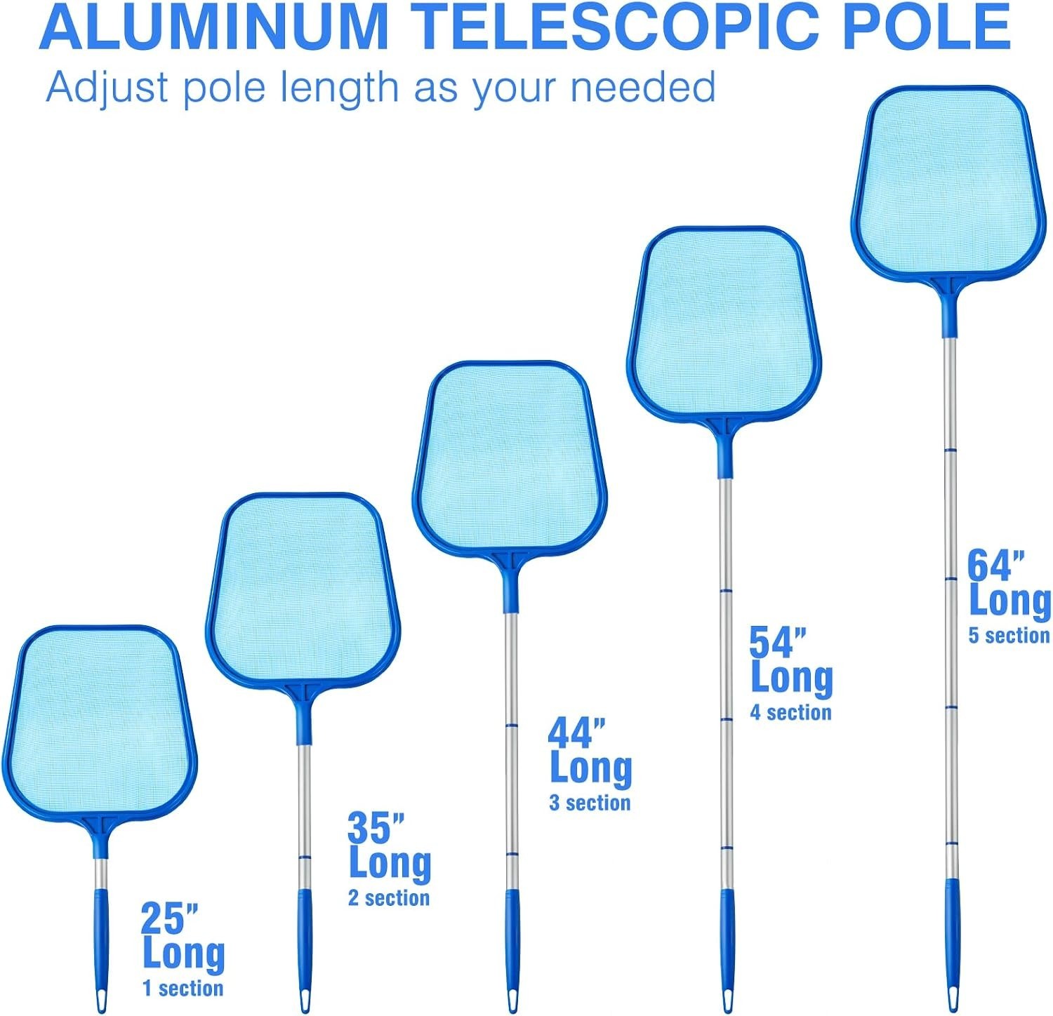 Elegant 5-Section Pool Skimmer with Ultra-Fine Mesh & Adjustable 64-Inch Pole