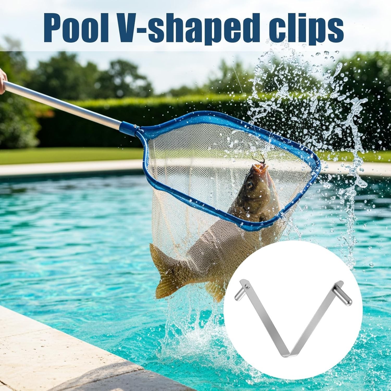3 Pcs Pool Pole Clips,Stainless Steel Pool Brush Clip Pools Brush V-Shaped Clip