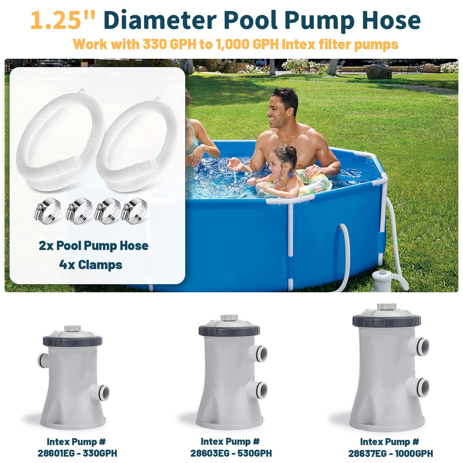 Alocs 1.25 Pool Hose Replacement For Intex Pump – 59 Long Hose For Intex Filter