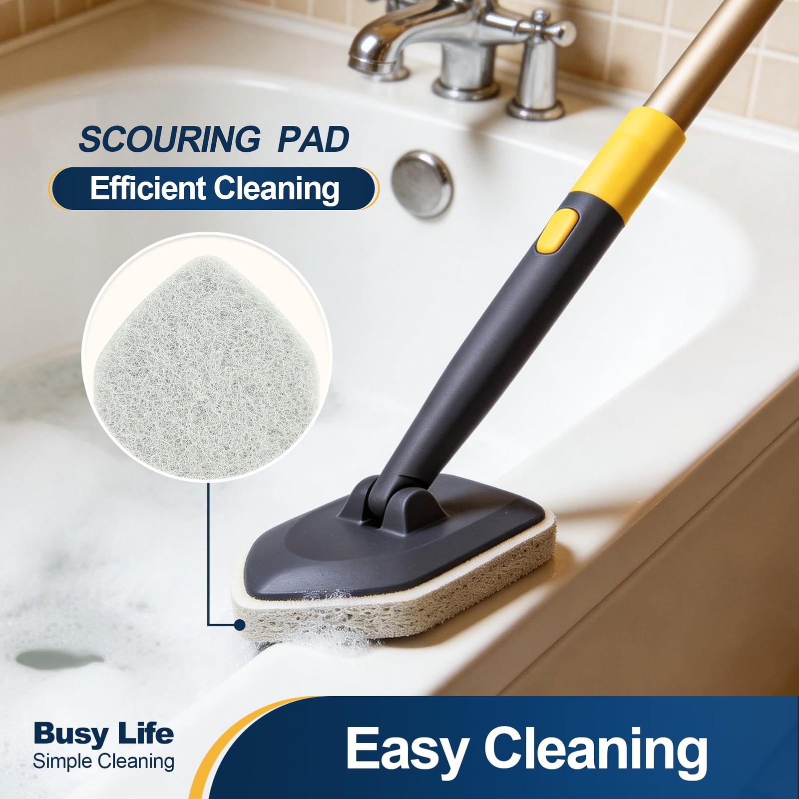 2in1 Tub Tile Scrubber with Telescopic Pole and Stiff Bristles for Bathroom