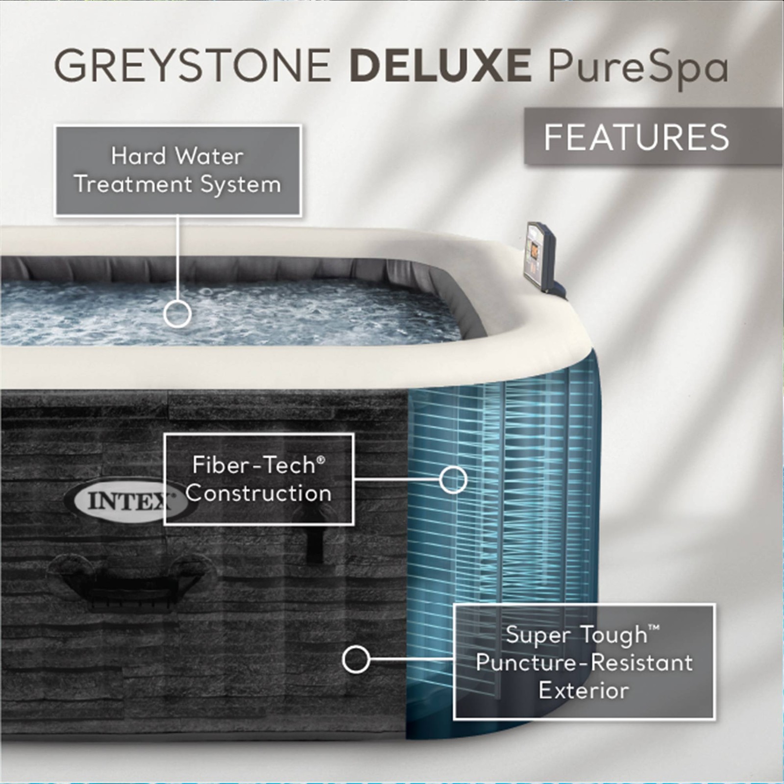 Intex Handheld Pool Vacuum w/PureSpa Plus 4 Person Inflatable Hot Tub, Greystone
