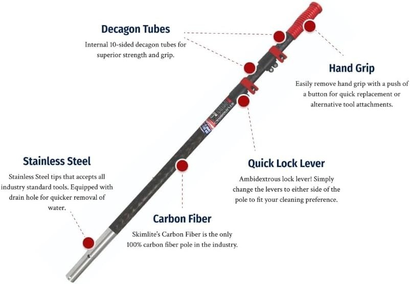 Skimlite CL617L 6 x 17 ft. Carbon Fiber Tele Pool Pole with Stainless Steel Tip