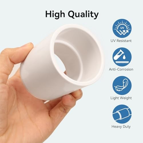 2Pack 1-1/2 Inch White PVC Pipe Coupling, Socket x Socket, Schedule 40 1.5 Inch