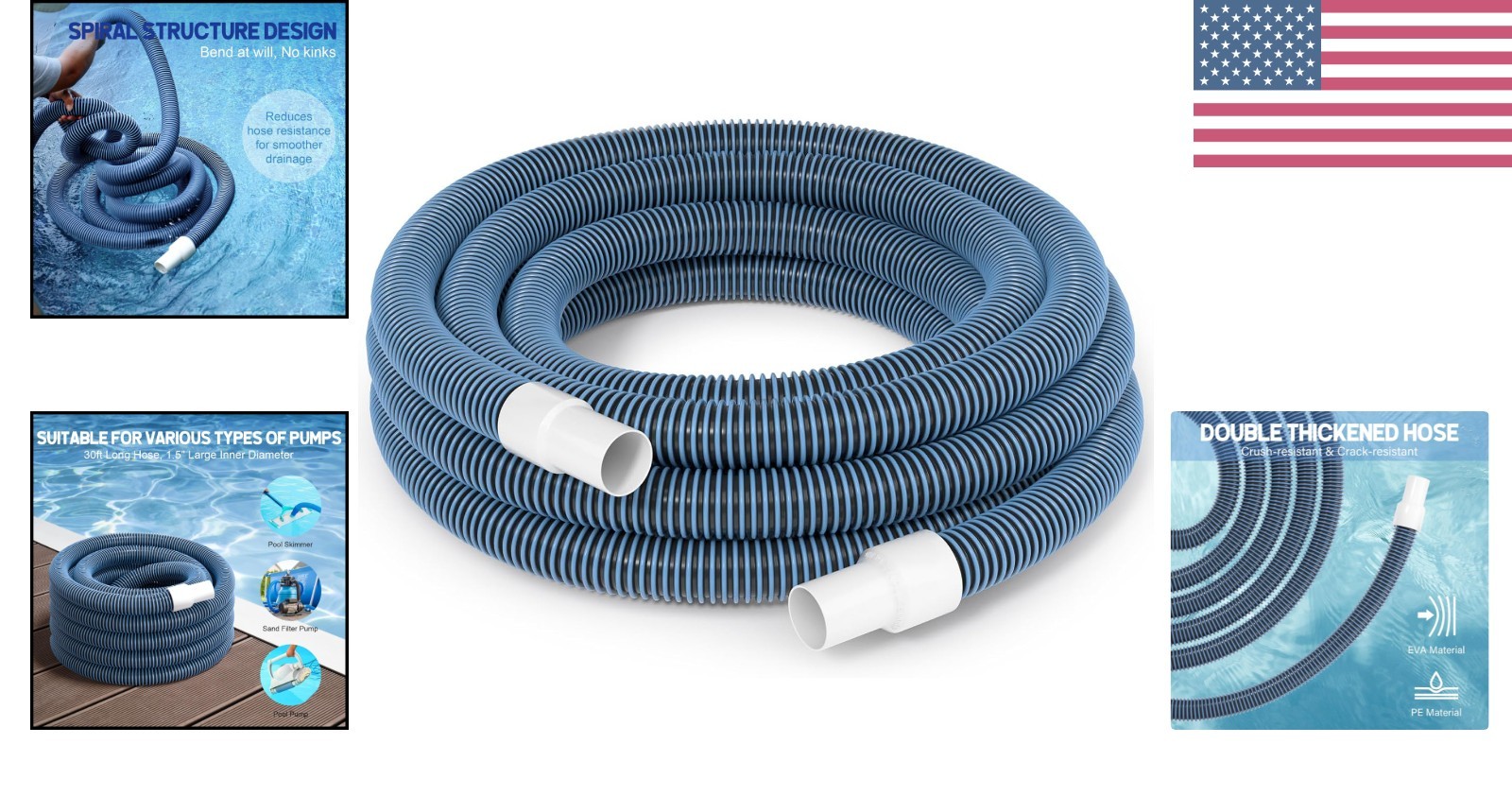 Heavy Duty Pool Vacuum Hose 30 Ft with Swivel Cuff – Effortless Cleaning
