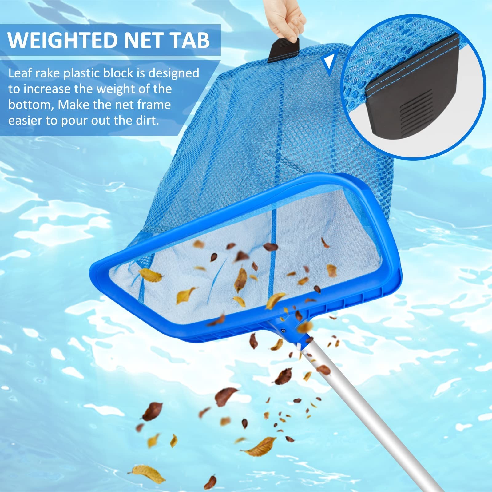 Fine Mesh Swimming Pool Skimmer Net – Deep Bag Leaf Rake, Reinforced Frame for D