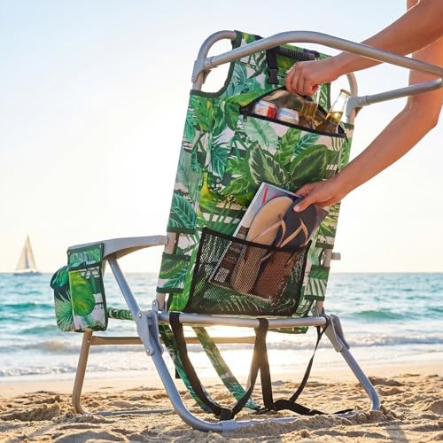 Palm Leaves Beach Chair Heavy Duty 330 lbs, 5-Position Lay Flat Folding