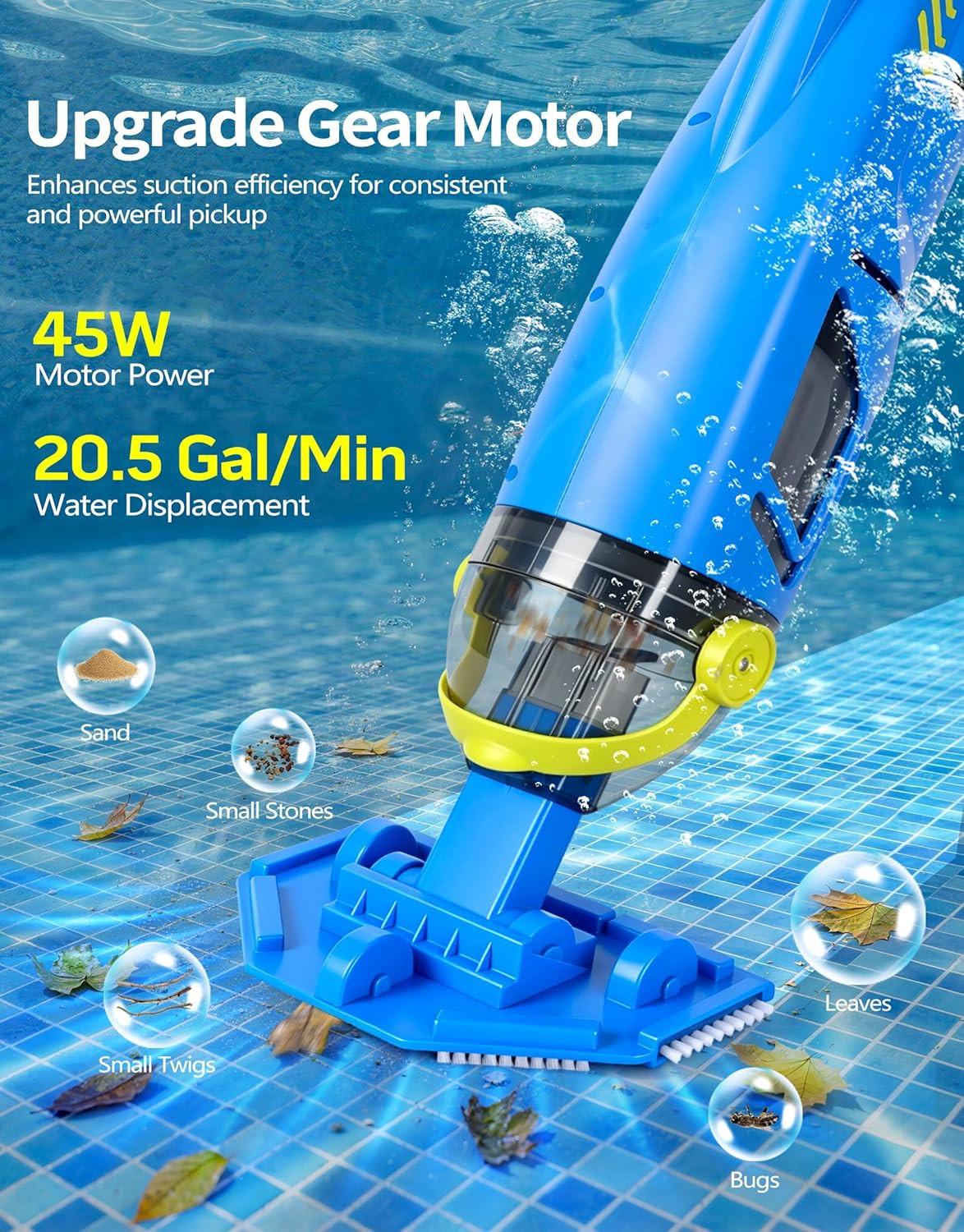2026 Upgraded Cordless Pool Vacuum for Inground Pools | 20.5 GPM Powerful Suctio