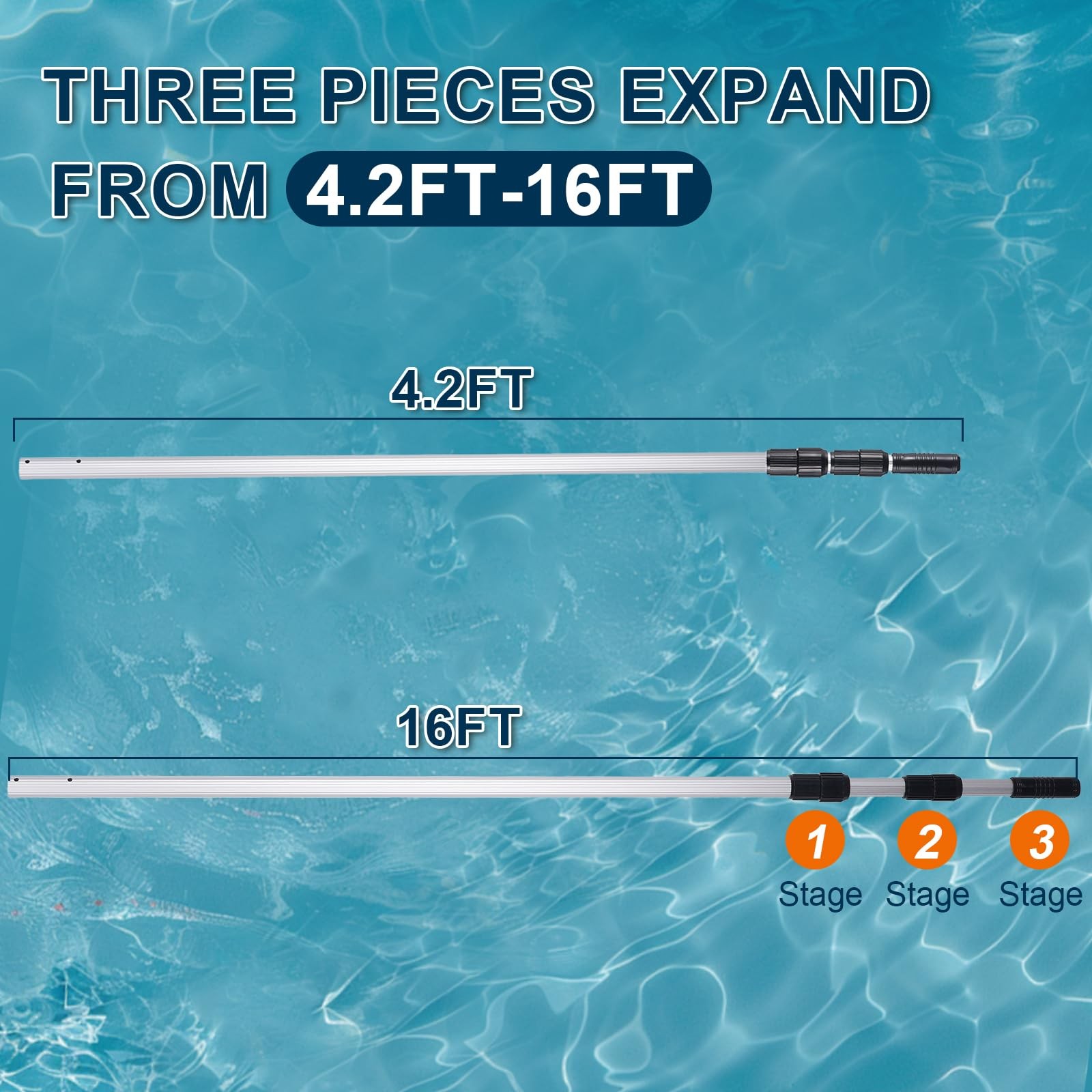 Bxo Premium Upgraded 16 Ft Aluminum Telescopic Swimming – 3 Piece