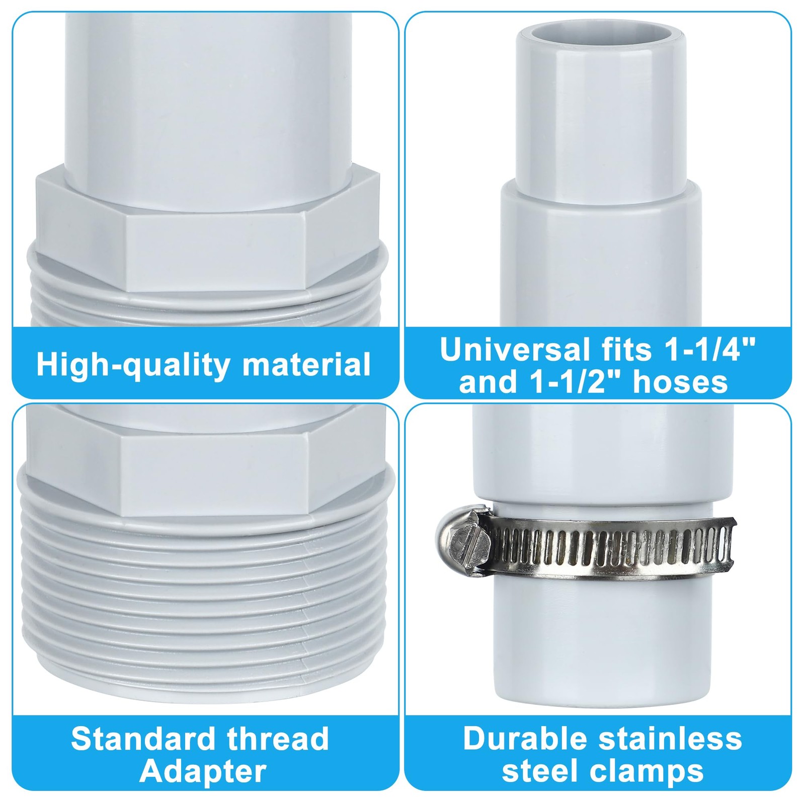 4 Pack Universal Combo Pool Hose Adapter 1.5 inches or 1.25 inches, Gray