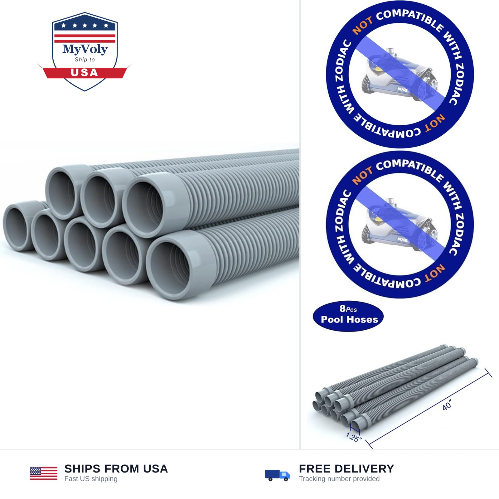 Poolvio Professional Swimming Pool Vacuum Cleaner Hose -1.5” 8 Piece Hoses fo…