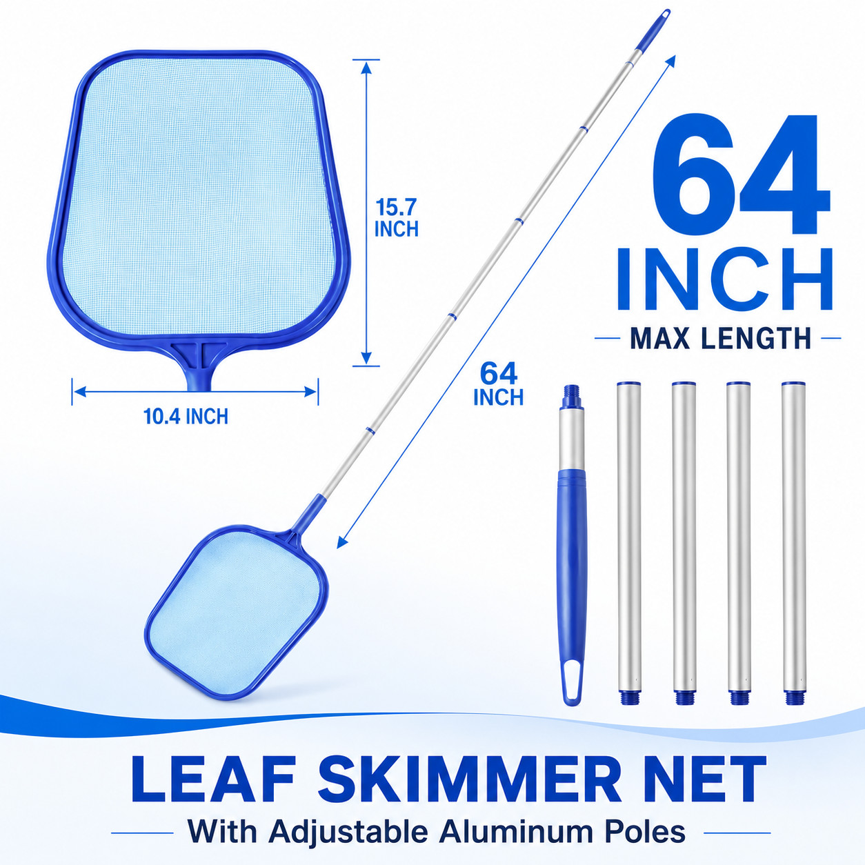 Heavy Duty Pool Skimmer Leaf Rake Net Cleaning Swimming Pool Fine Mesh Netting