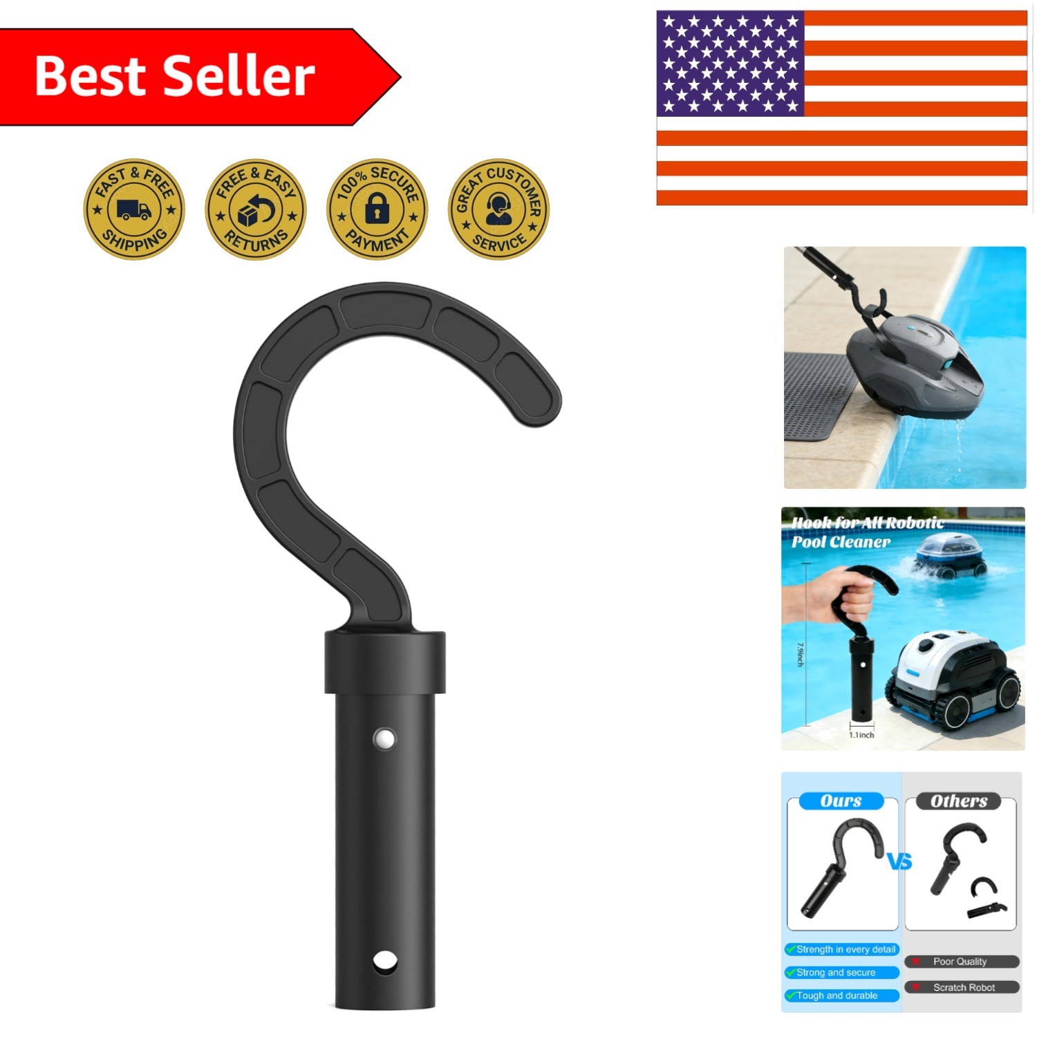Lightweight and Durable Hook for Robotic Pool Vacuum – Above Ground & Underwater