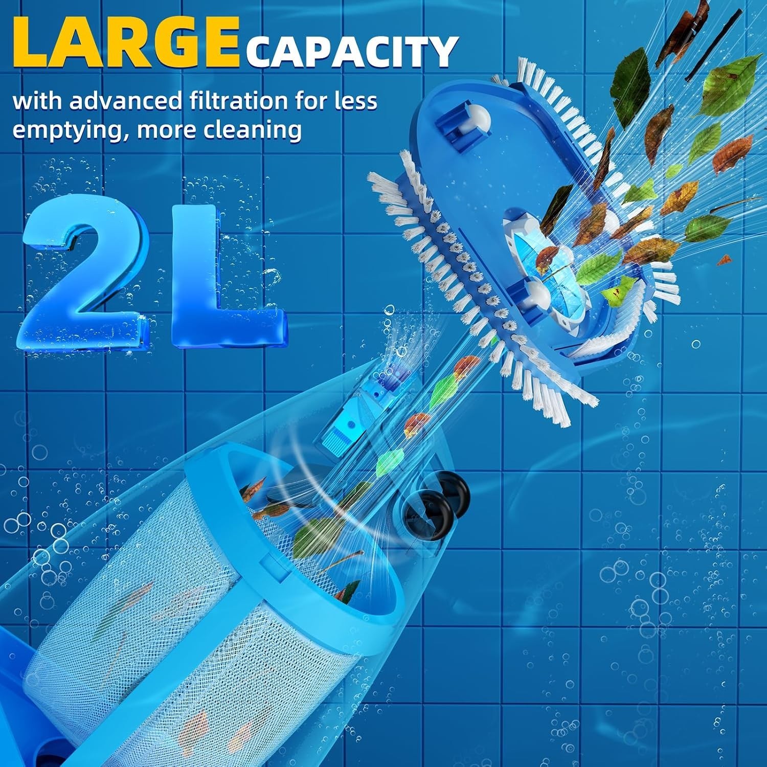 Cordless Pool Vacuum Above & Inground Pools, Powerful 1590 GPH Suction,Handheld