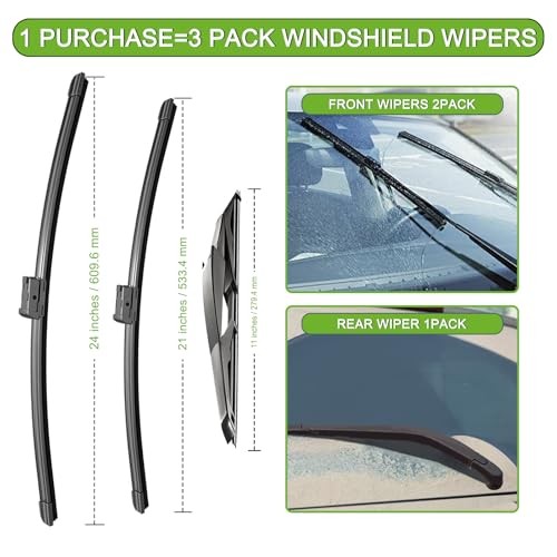 Windshield Wiper Blades for GMC Acadia 2007-2012, 3 Pack | 24/21 Inch Front