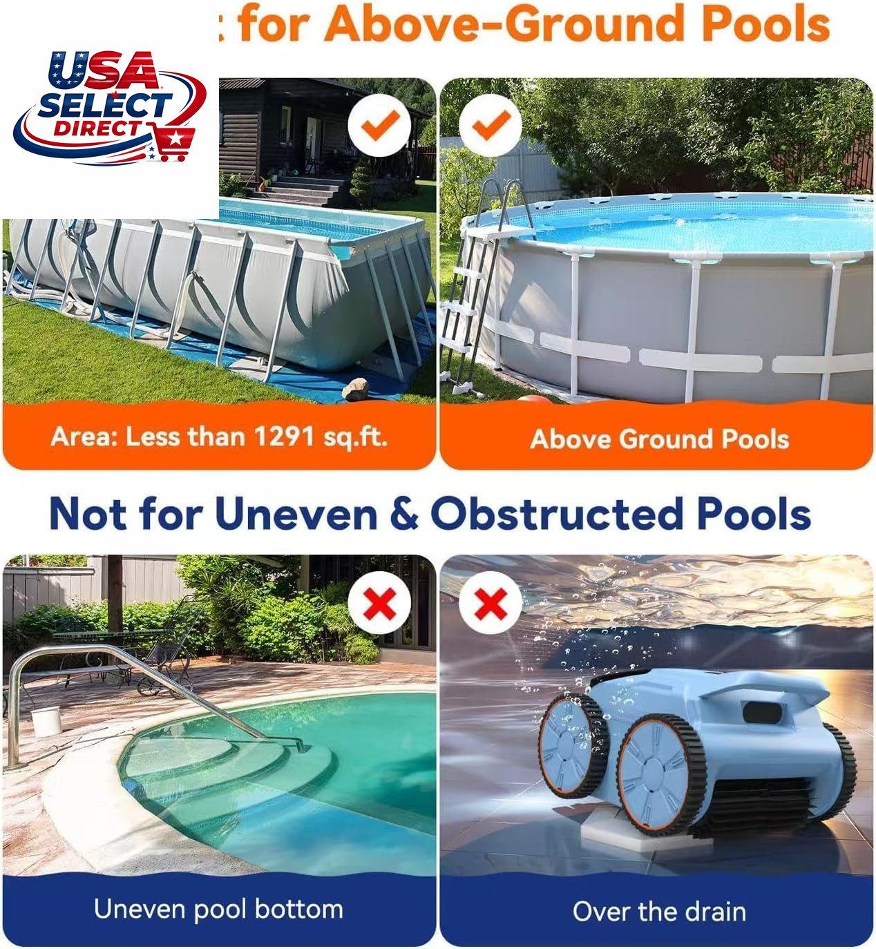 Cordless Robotic Pool Cleaner – 180 Mins Runtime, Self-Parking Vacuum