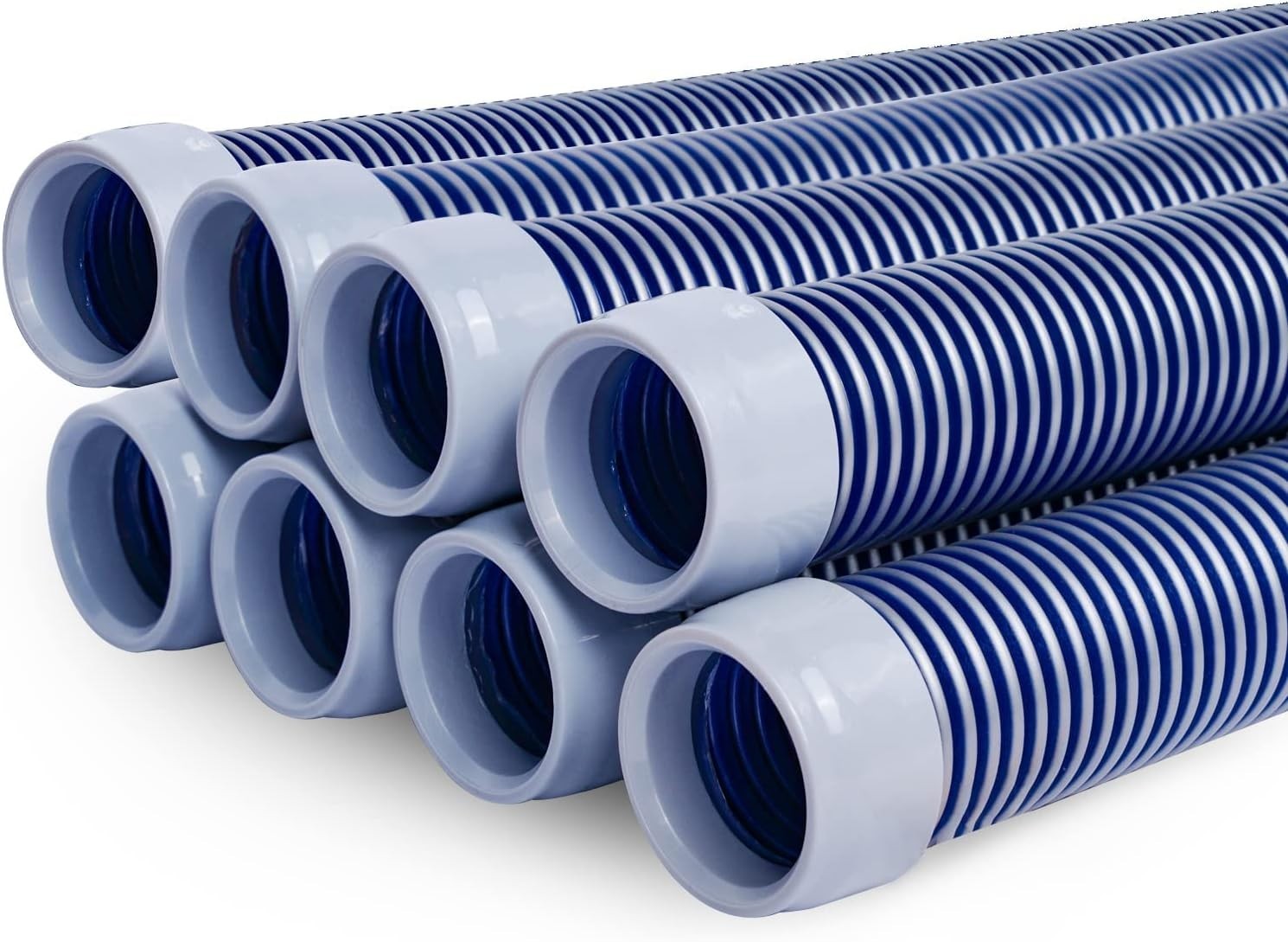 Heavy Duty Pool Cleaner Hose – 8 Piece 26ft, Flexible Polypropylene, Gray/Blue
