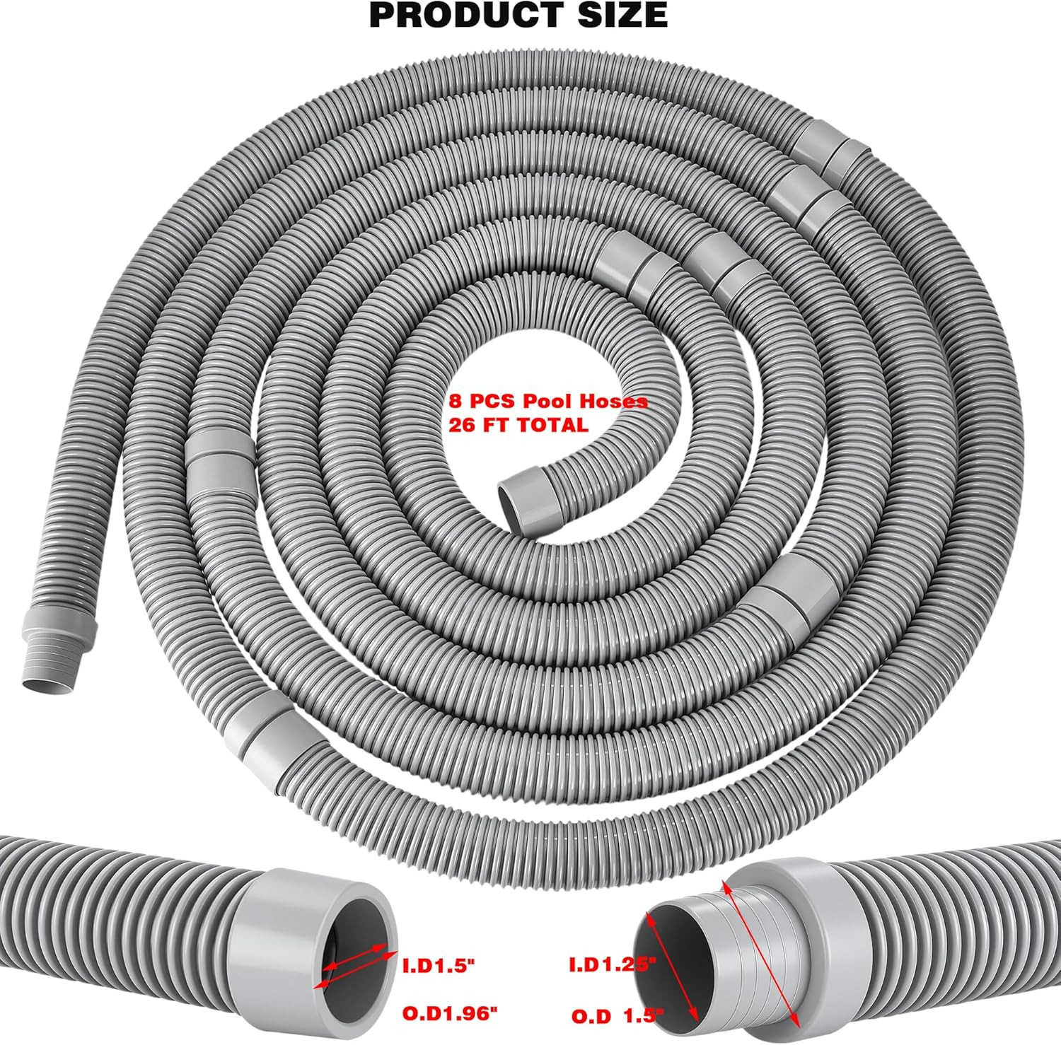 Pool Cleaner Hose Replacement – 1.5 Inch 8-Piece Universal Swimming Pool Vacuum