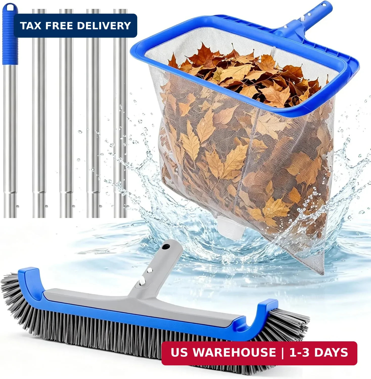 Consciot 3-in-1 Pool Cleaning Kit Includes Leaf Rake Net, Wall Brush & Pole | Da