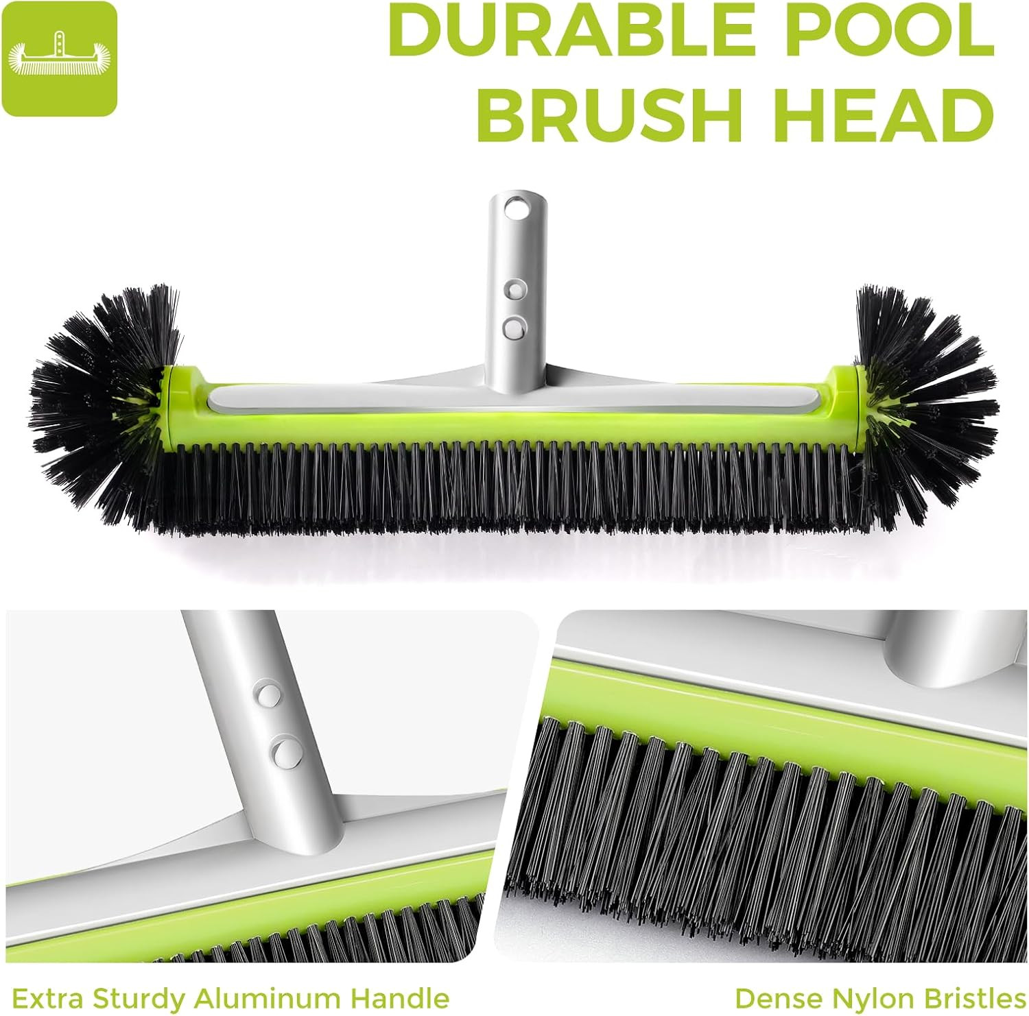 Pool Brush Head with round Ends,Heavy Duty Pool Brushes for Cleaning