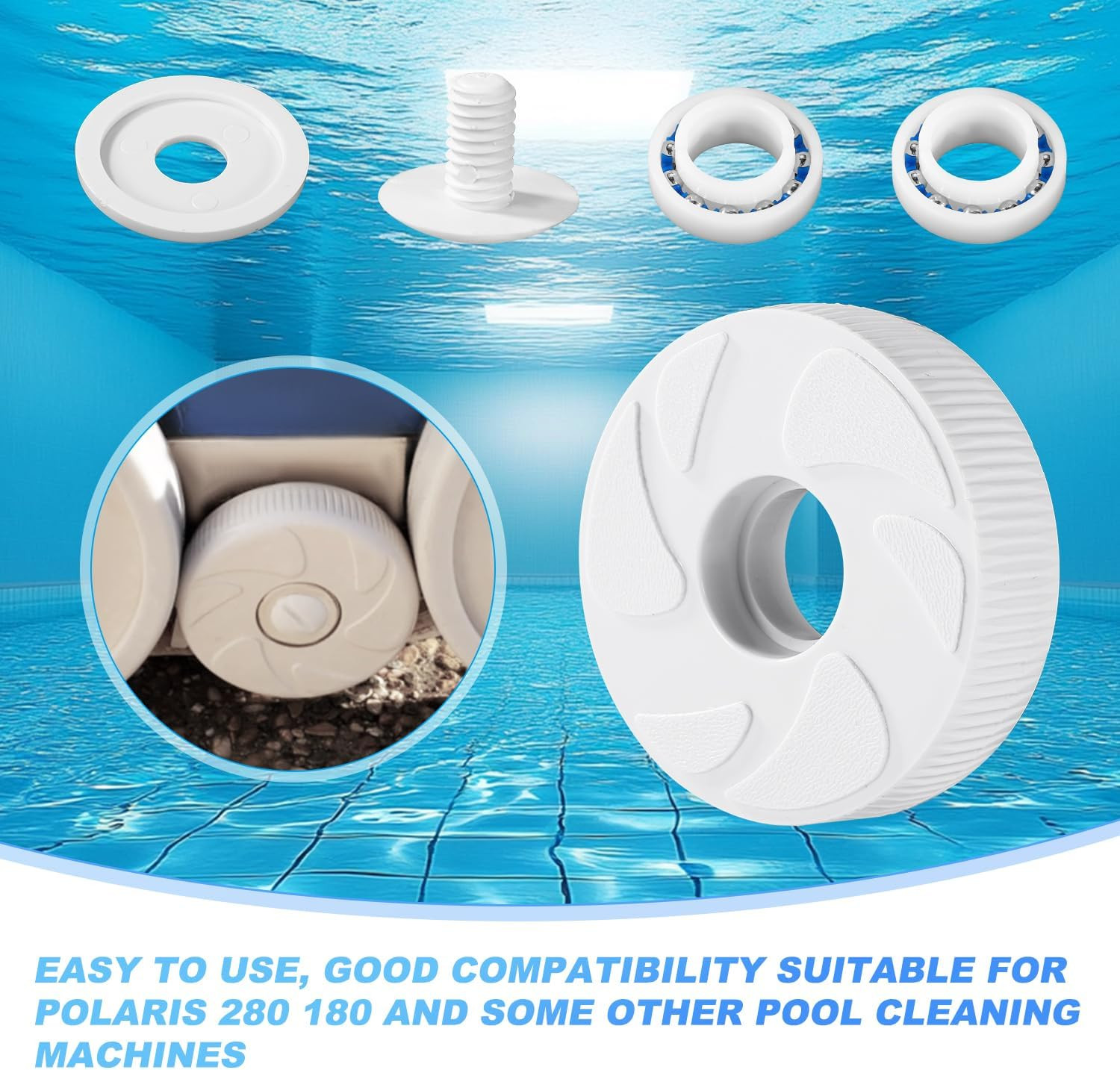 Pool Cleaner Idler Wheel Replacement Kit Part for Polaris 280 180, ABS Metal Whi