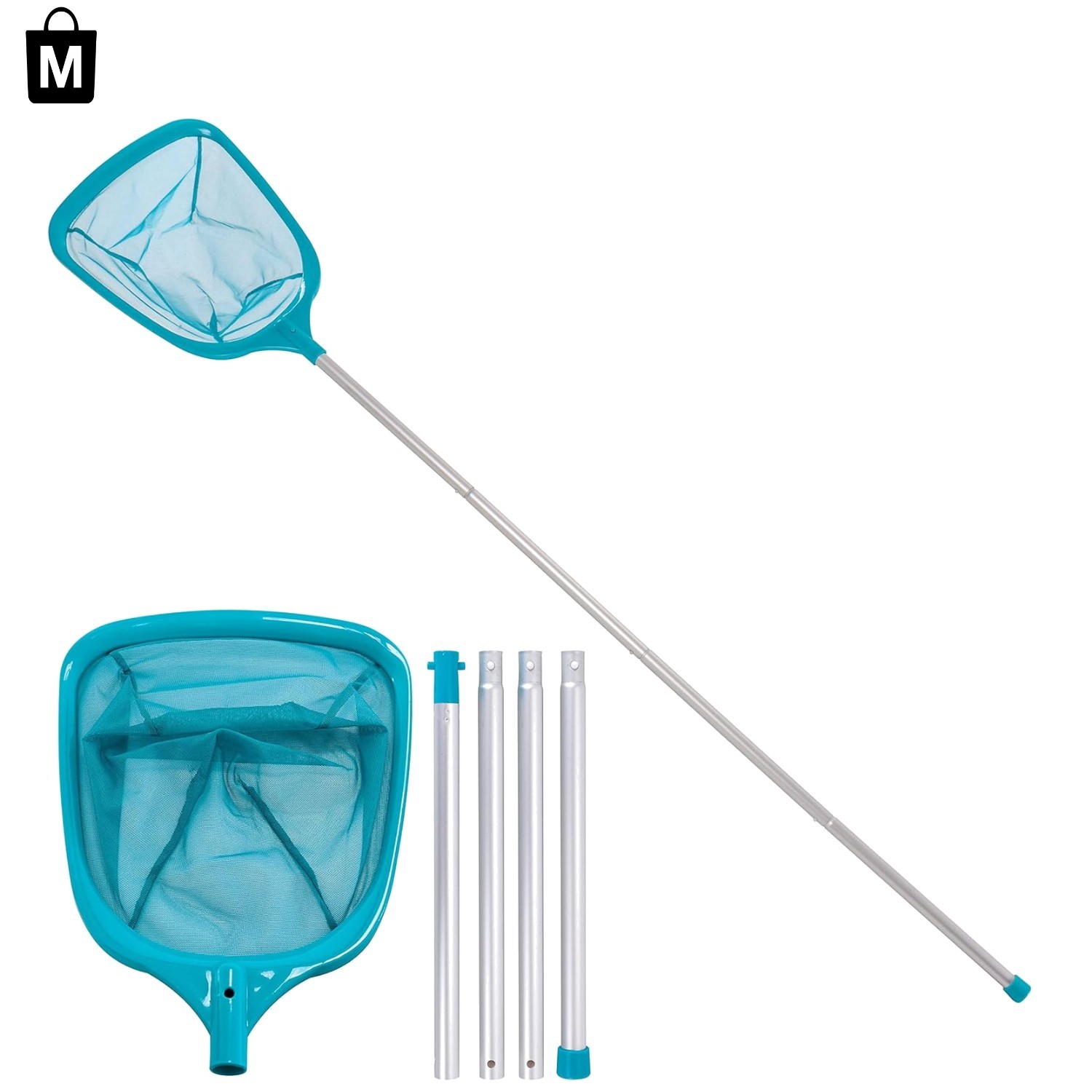 5 Foot Lightweight Leaf Skimmer Net with Telescopic Aluminum Pole for Pools