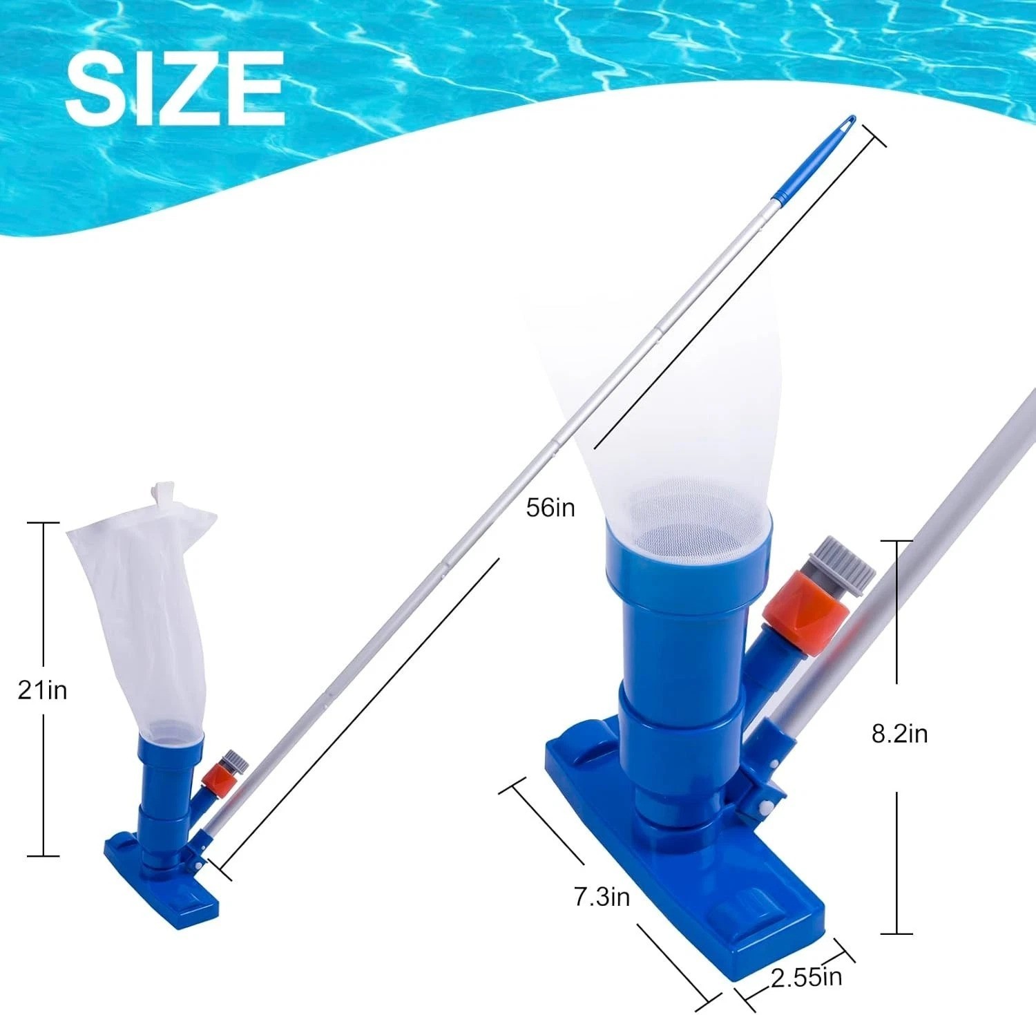 Energy-Efficient Jet Pool Vacuum Cleaner with Brush & 56&Prime; Pole – No Electricity