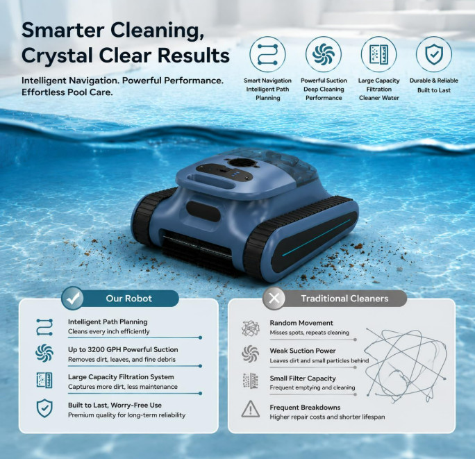 Cordless Robotic Pool Cleaner App Control 240Min Wall Climbing Pool Vacuum