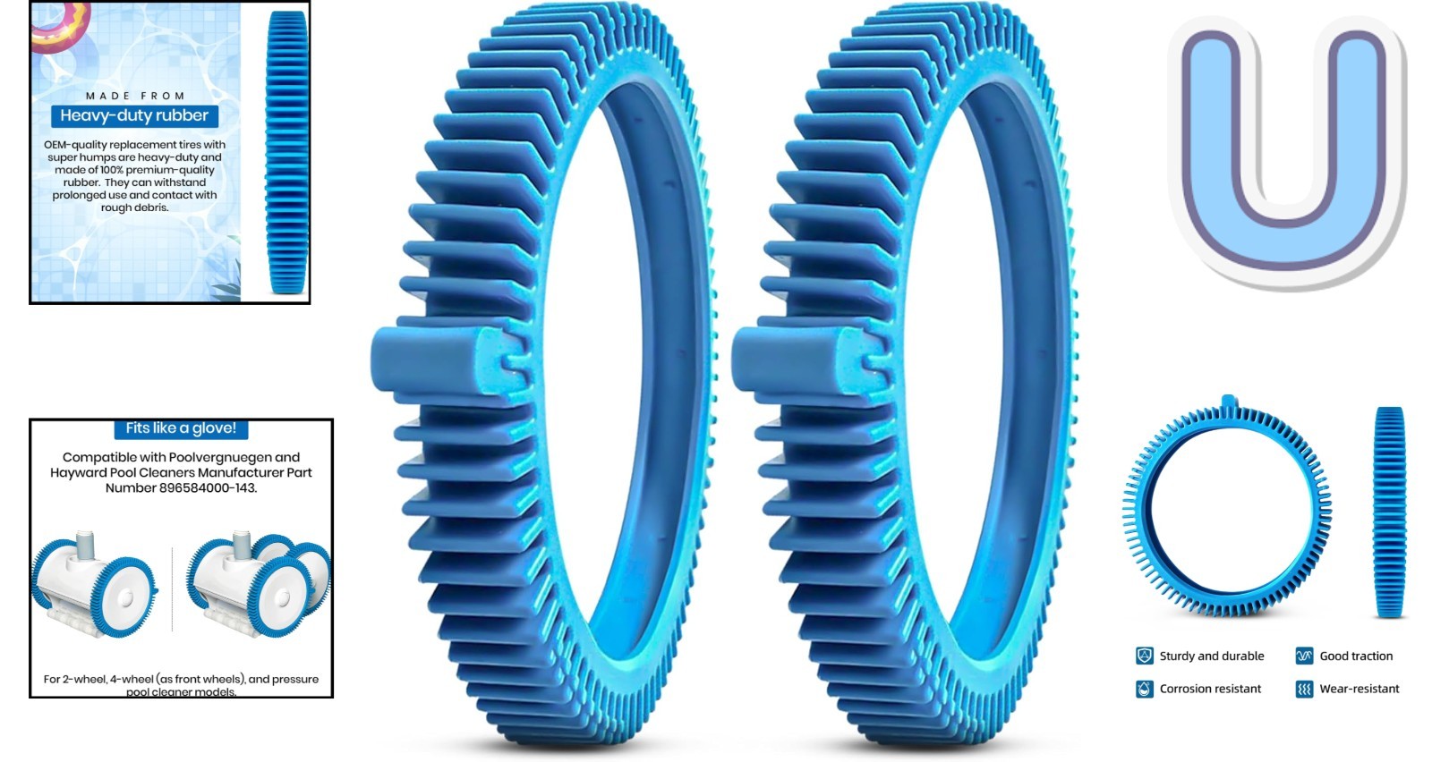 Guaranteed Fit Replacement Tires for Pool Cleaners – 2-Pack Super Hump Design