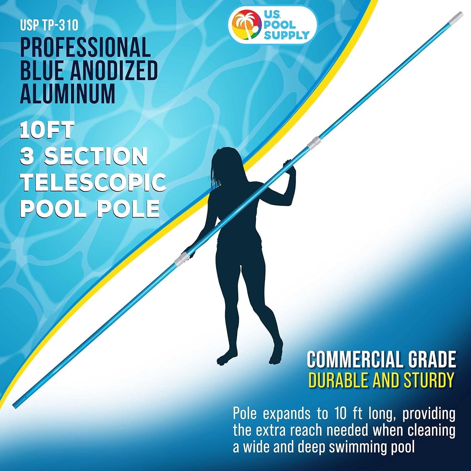 10 Foot Lightweight Aluminum Telescopic Pool Pole – Universal Fit & Easy Locking
