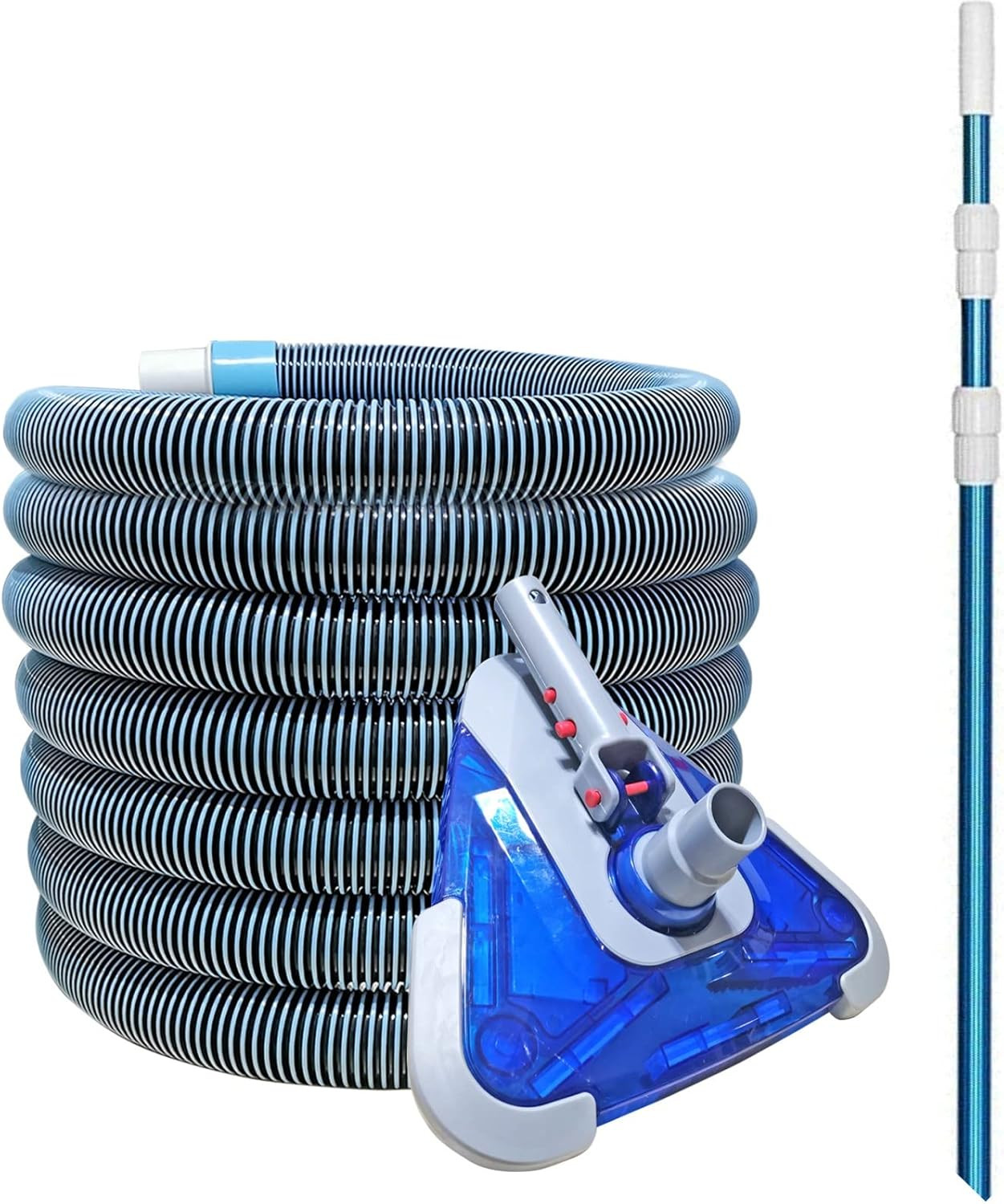 24FT Pool Vacuum Hose Set with Vacuum Head & 12FT Telescopic Pole