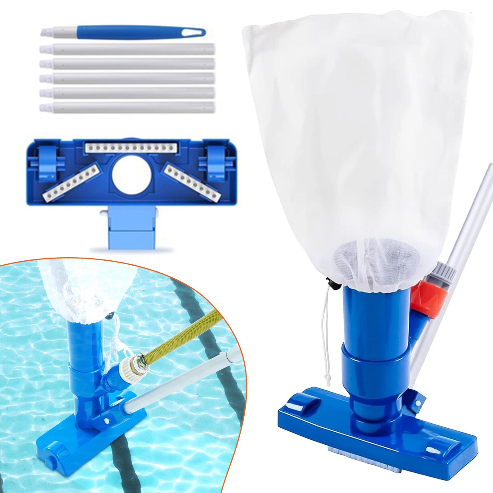 Handheld Vacuum Swimming Pool Jet Cleaner 5Section Pole Ground Spa Pond Fountain