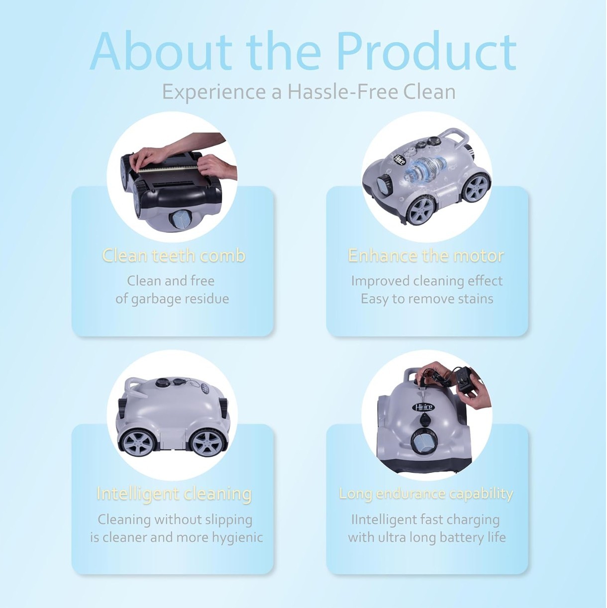 Hinice Cordless Robotic Pool Cleaner, Automatic Vacuum Robot up to 2153 sqf Grey