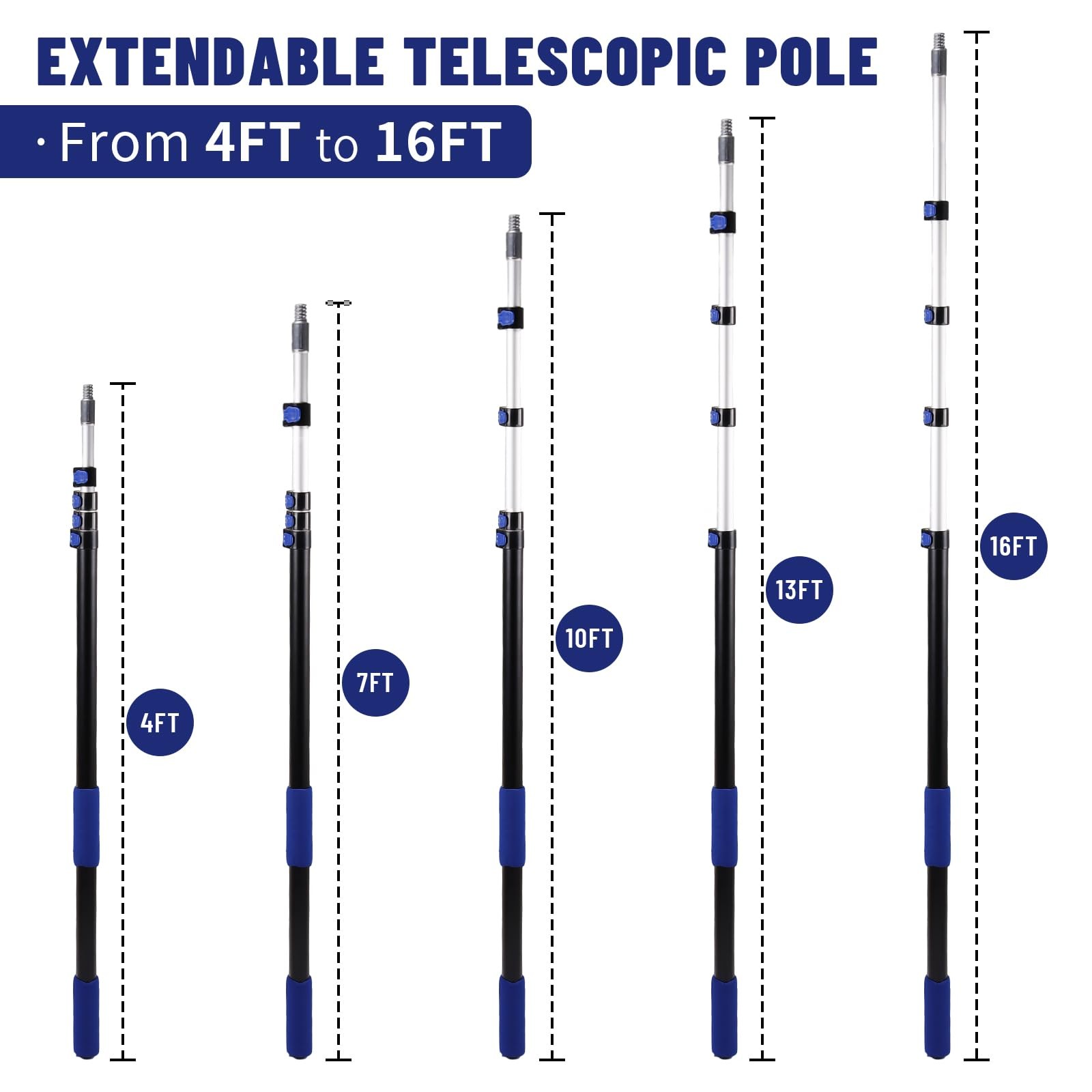 16 FT Aluminum Telescopic Pole for Pool Cleaning, Dusting & Painting