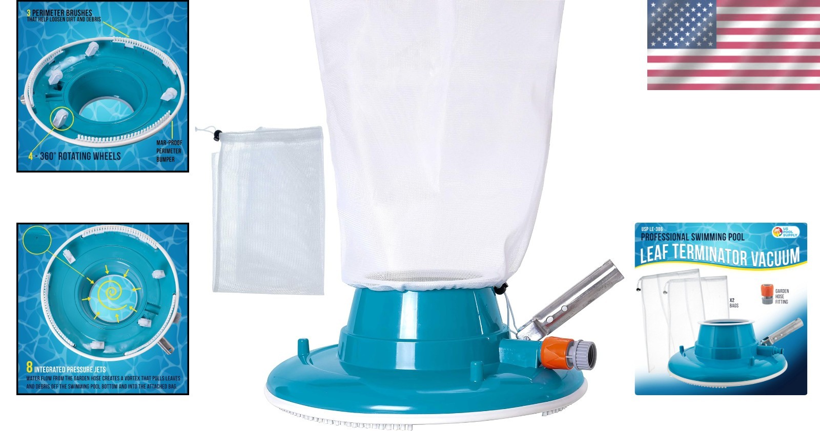 Professional Swimming Pool Leaf Vacuum 15 Inch ABS Body with 8 Pressure Jets