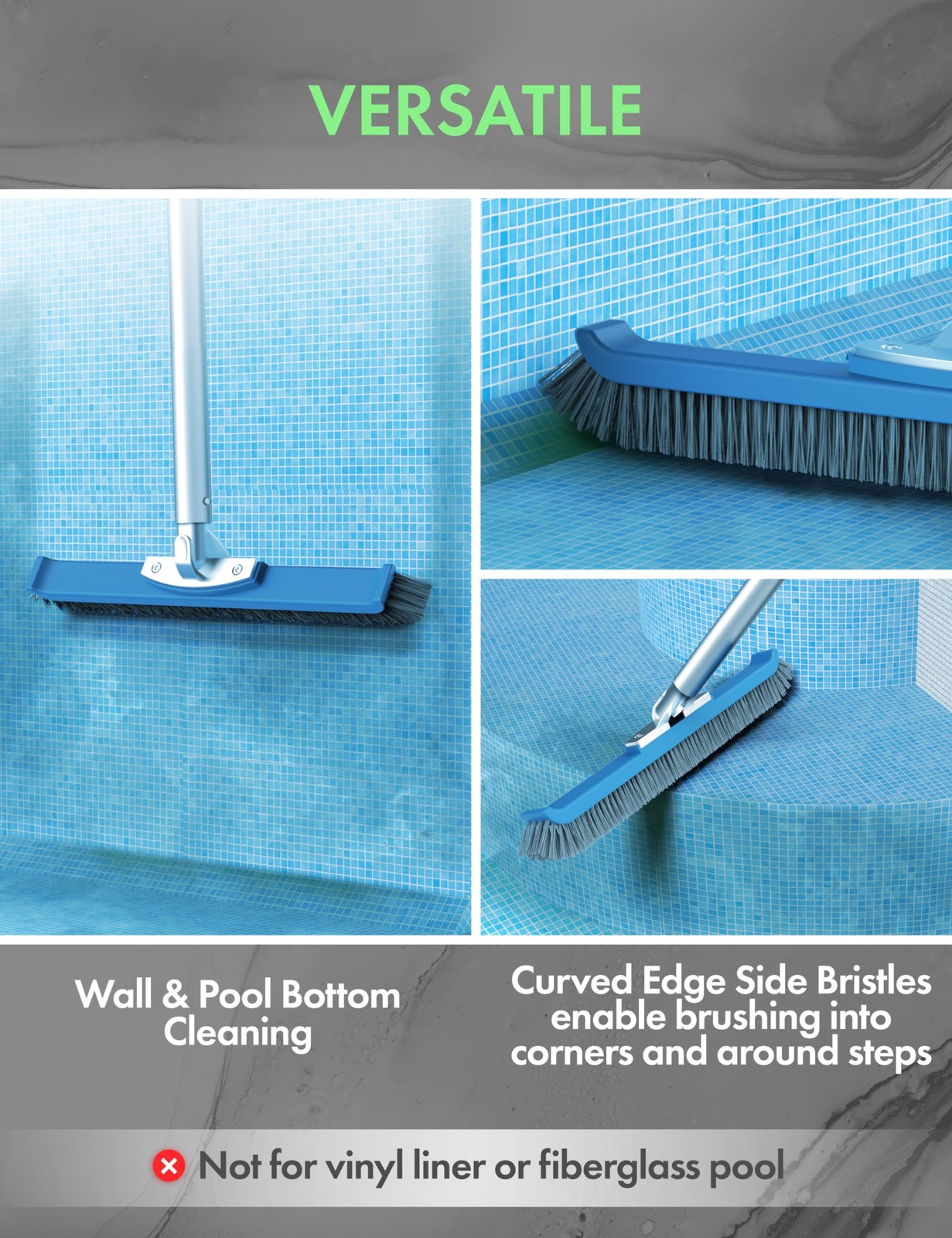 KEMANO Heavy Duty Pool Brush Head: Industrial-Grade Grit Non-Metal Stiff Bris…