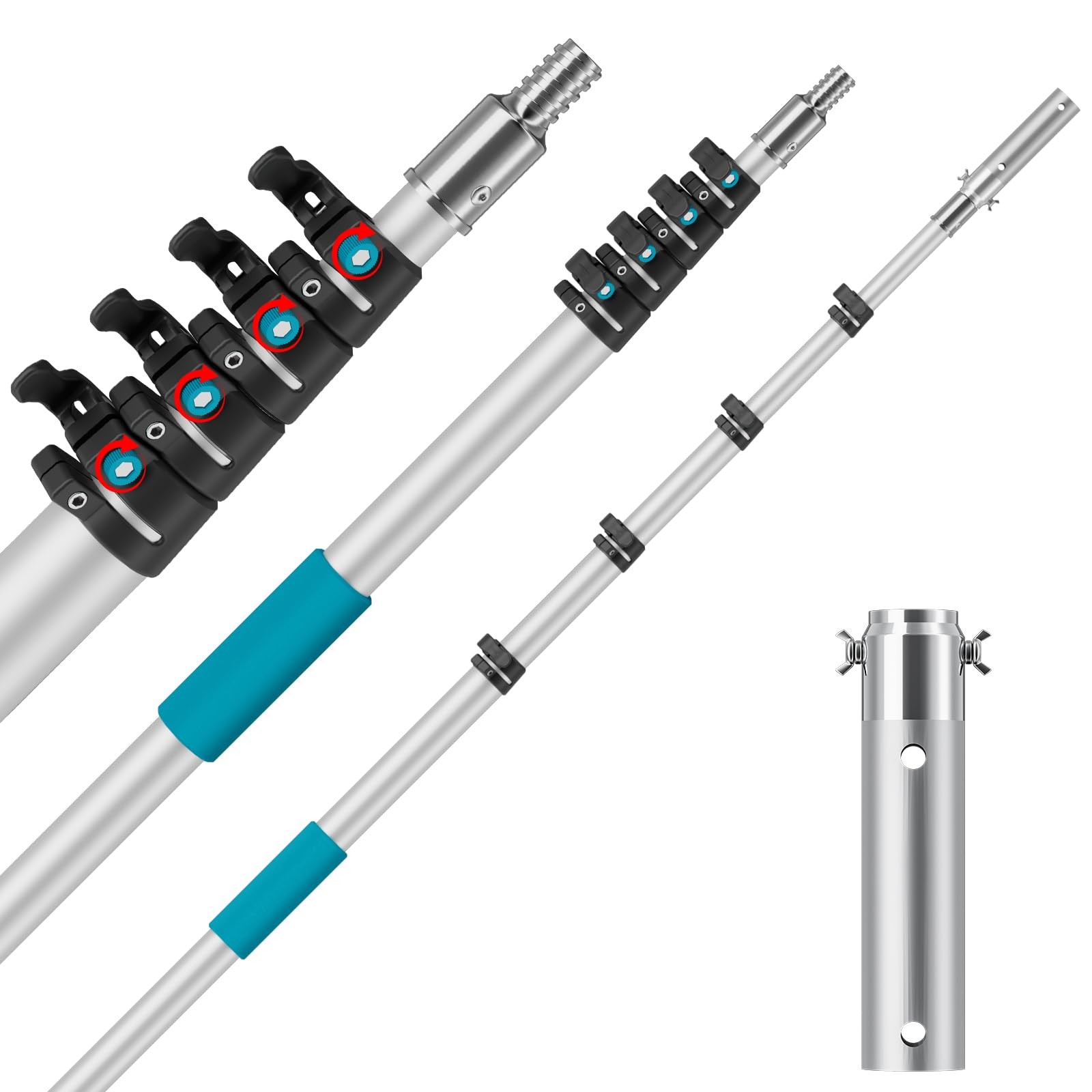 Pool Pole Telescopic 16FT Heavy Duty Aluminum, Adjustable Clasp Lock, Extensi…