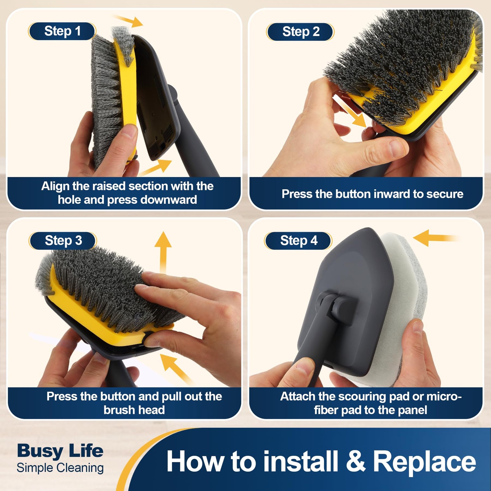 2in1 Tub Tile Scrubber with Telescopic Pole and Stiff Bristles for Bathroom