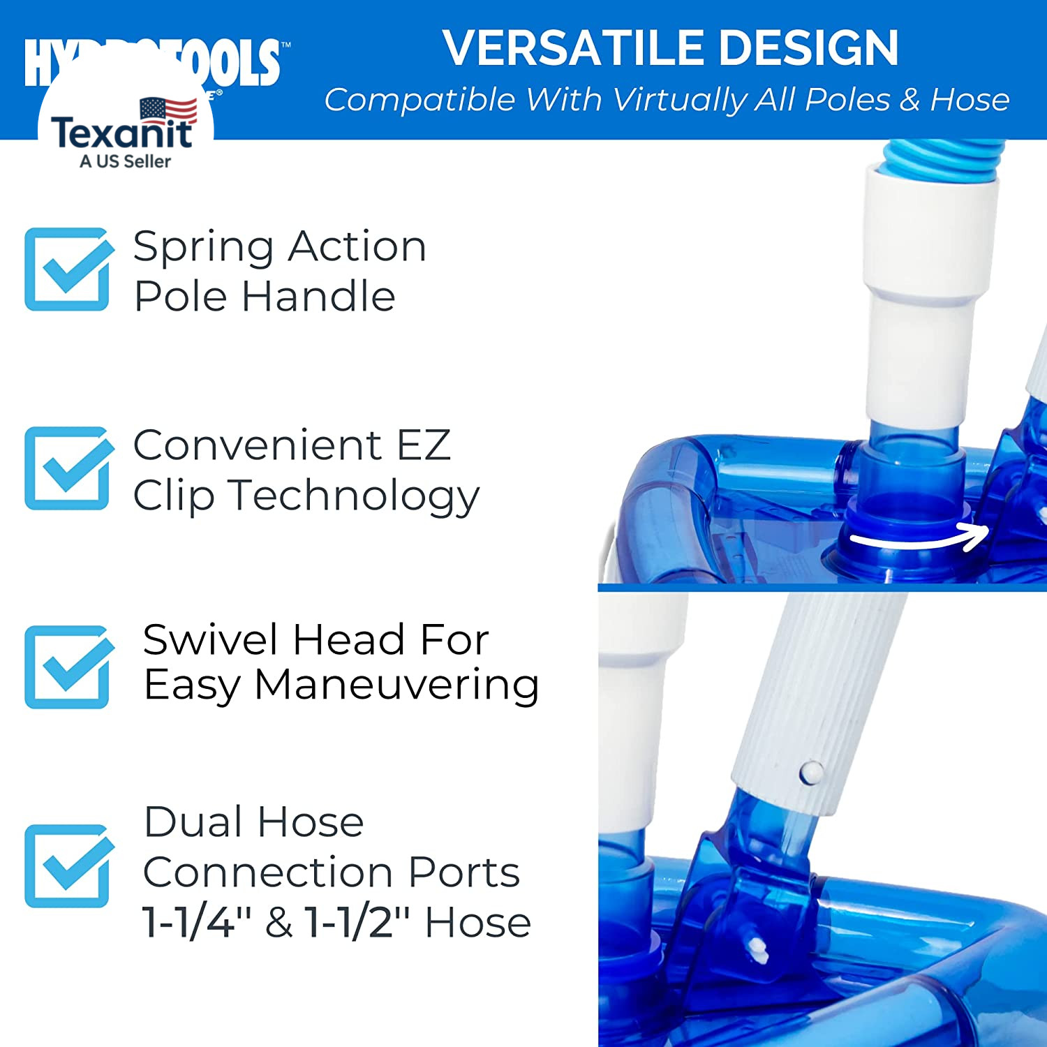 HYDROTOOLS Manual Pool Vacuum Head Attachment for Inground & above Ground Pools