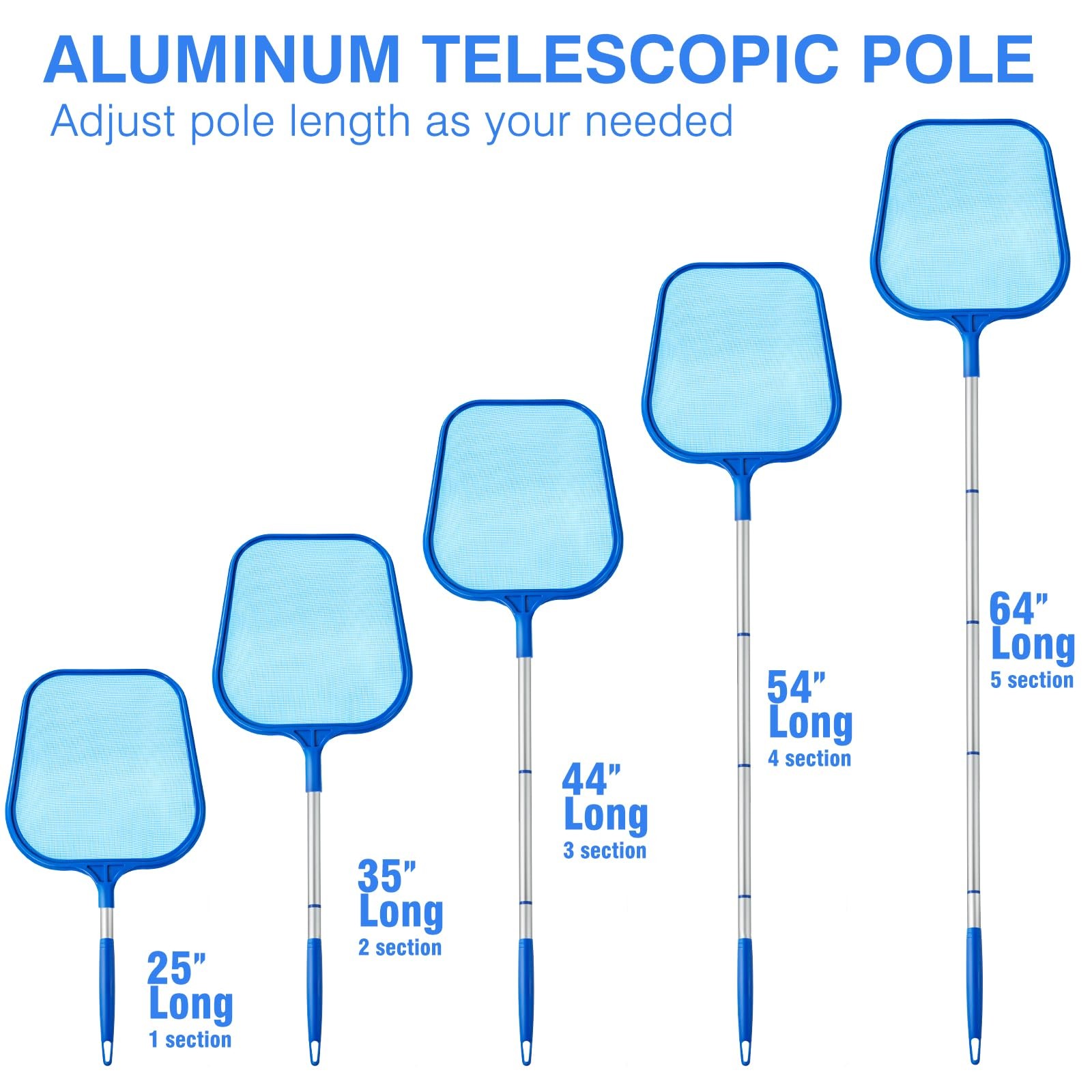 Pool Skimmer Net w/ Adjustable Telescopic Pole for Swimming Pools Spas Hot Tubs