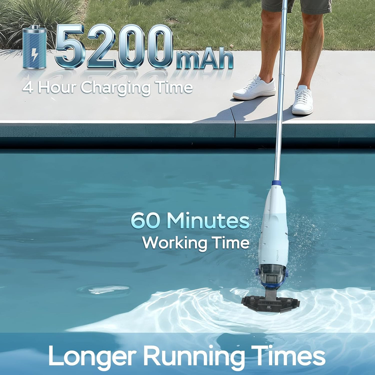 Cordless Pool Vacuum for above Ground Pool, 18.5GPM Enhanced Suction Handheld Po