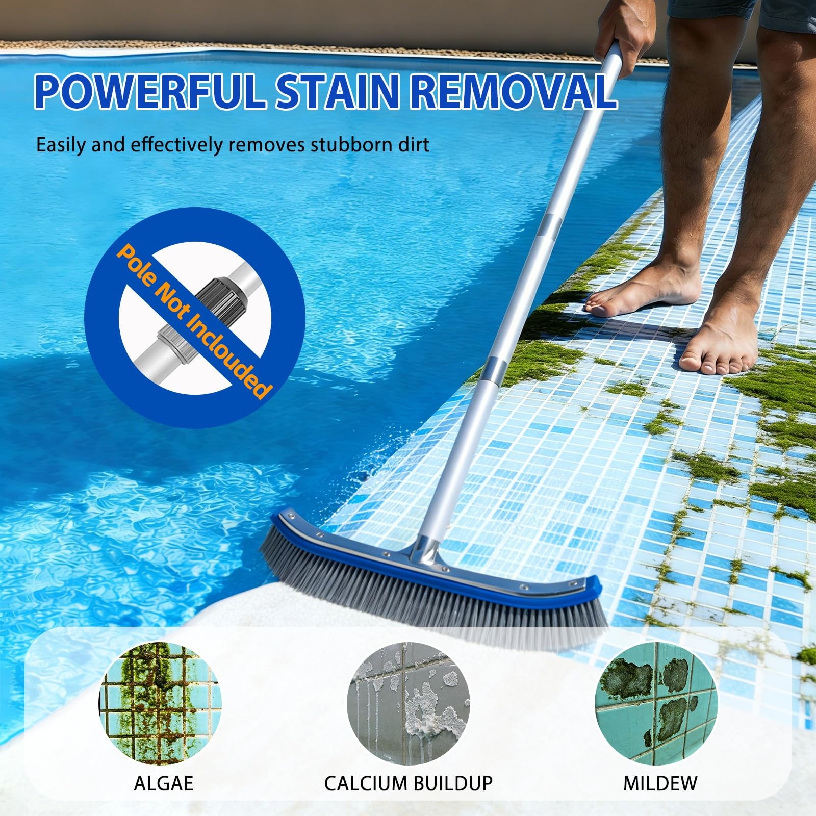 18&Prime; Wide Pool Brush Head – Combo Nylon & Stainless Steel Wire Bristles, Heavy…