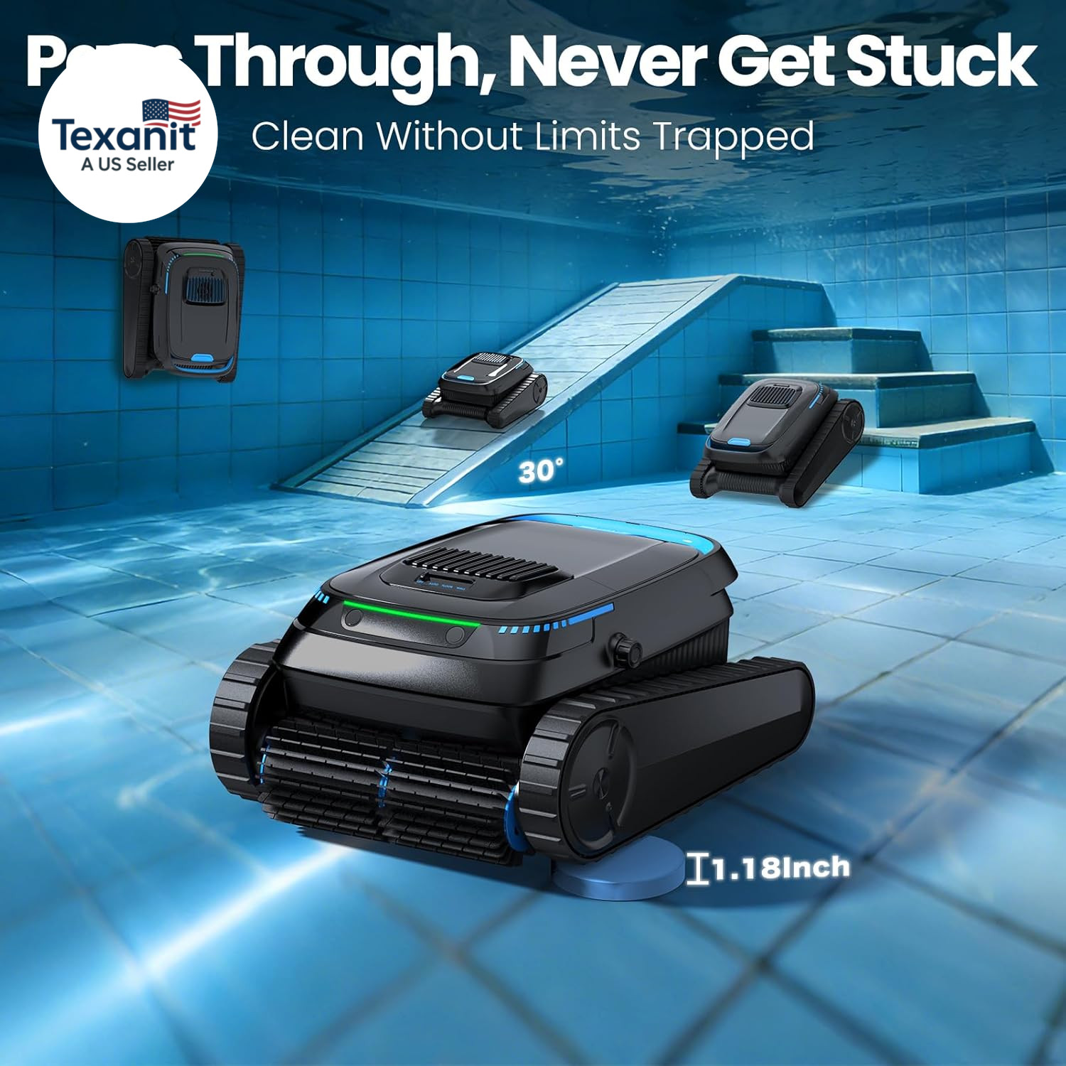 Robotic Pool Vacuum PC10, Cordless Pool Cleaner Robot for Inground & above Groun