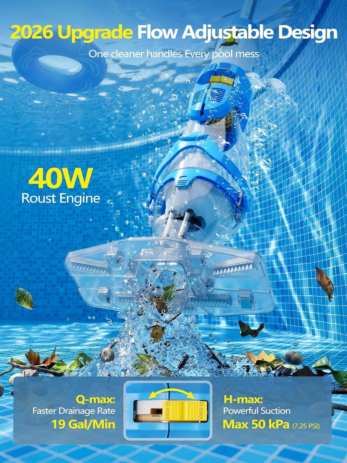Effortless Cordless Pool Cleaning – 19 GPM Suction, Quick Charge, User-Friendly